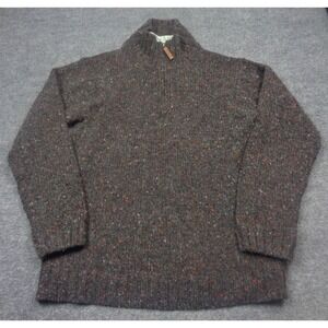 Aran Crafts Sweater Mens M Brown Speckled Merino Wool  1/4 Zip Celtic Ireland
